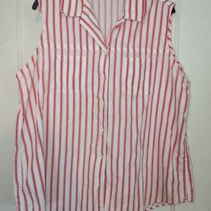 Vintage Cotton Red & White Striped Sleeveless Blouse